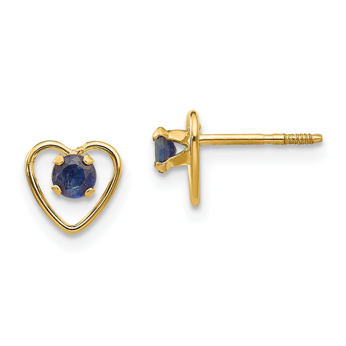 14k Madi K 3mm Created Sapphire Birthstone Heart Earrings-GK108