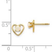 14k Madi K 3mm Imitation Opal Birthstone Heart Earrings-GK109
