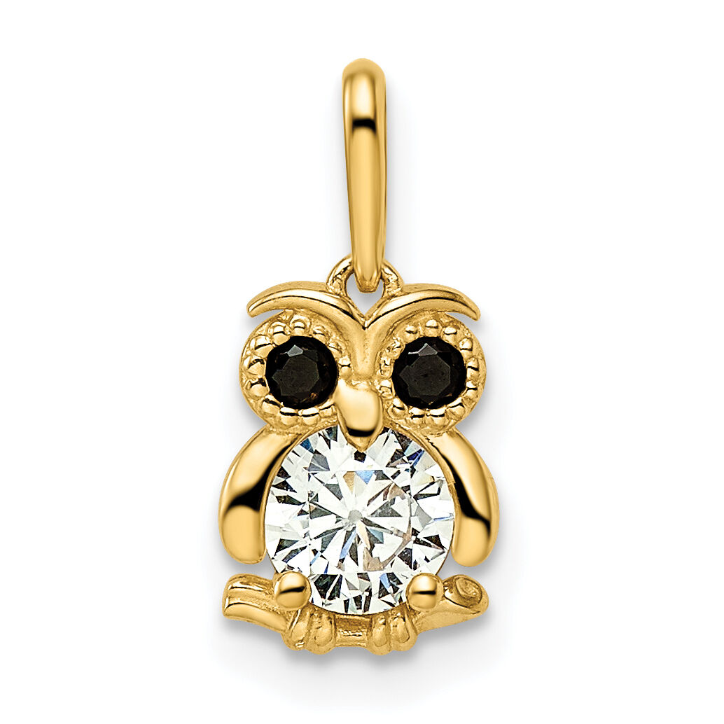 14k Madi K Black & White CZ Owl Pendant-GK1092