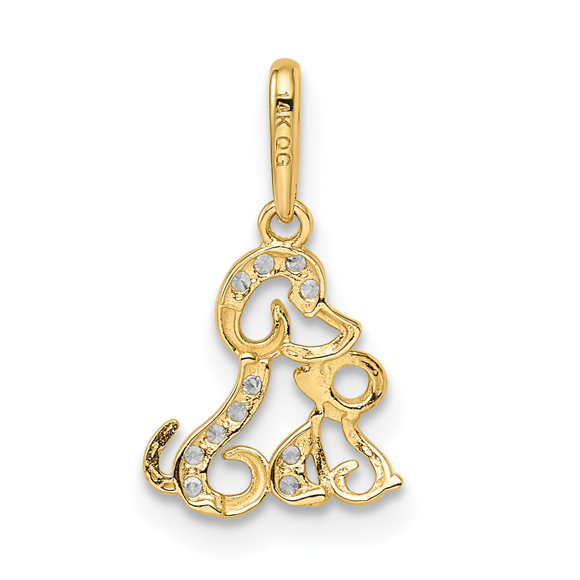 14K & Rhodium Madi K CZ Dog & Puppy Pendant-GK1096