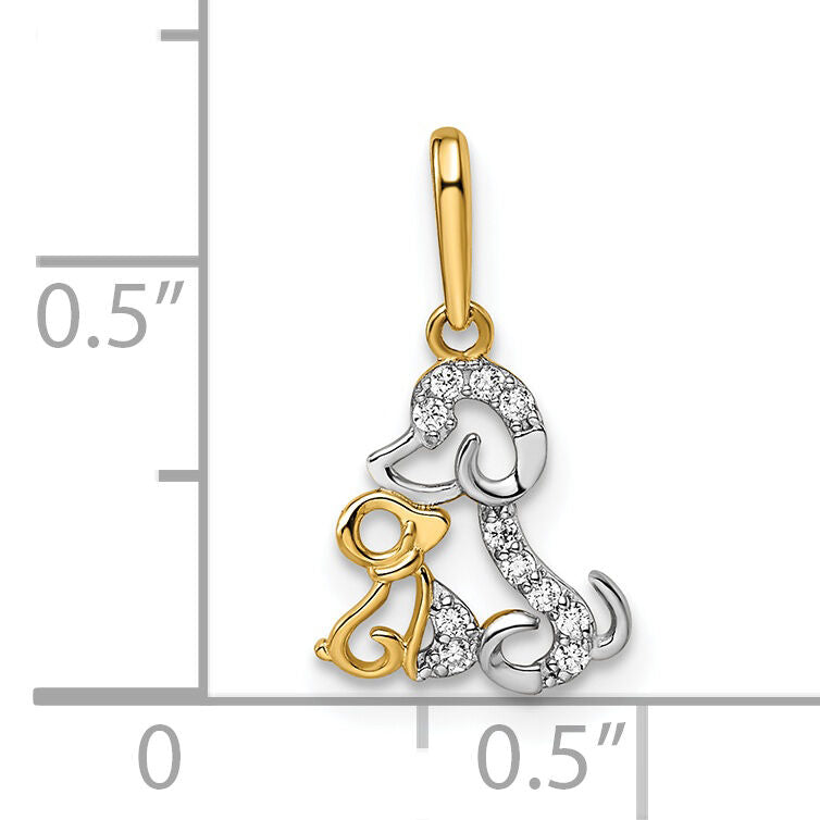 14K & Rhodium Madi K CZ Dog & Puppy Pendant-GK1096
