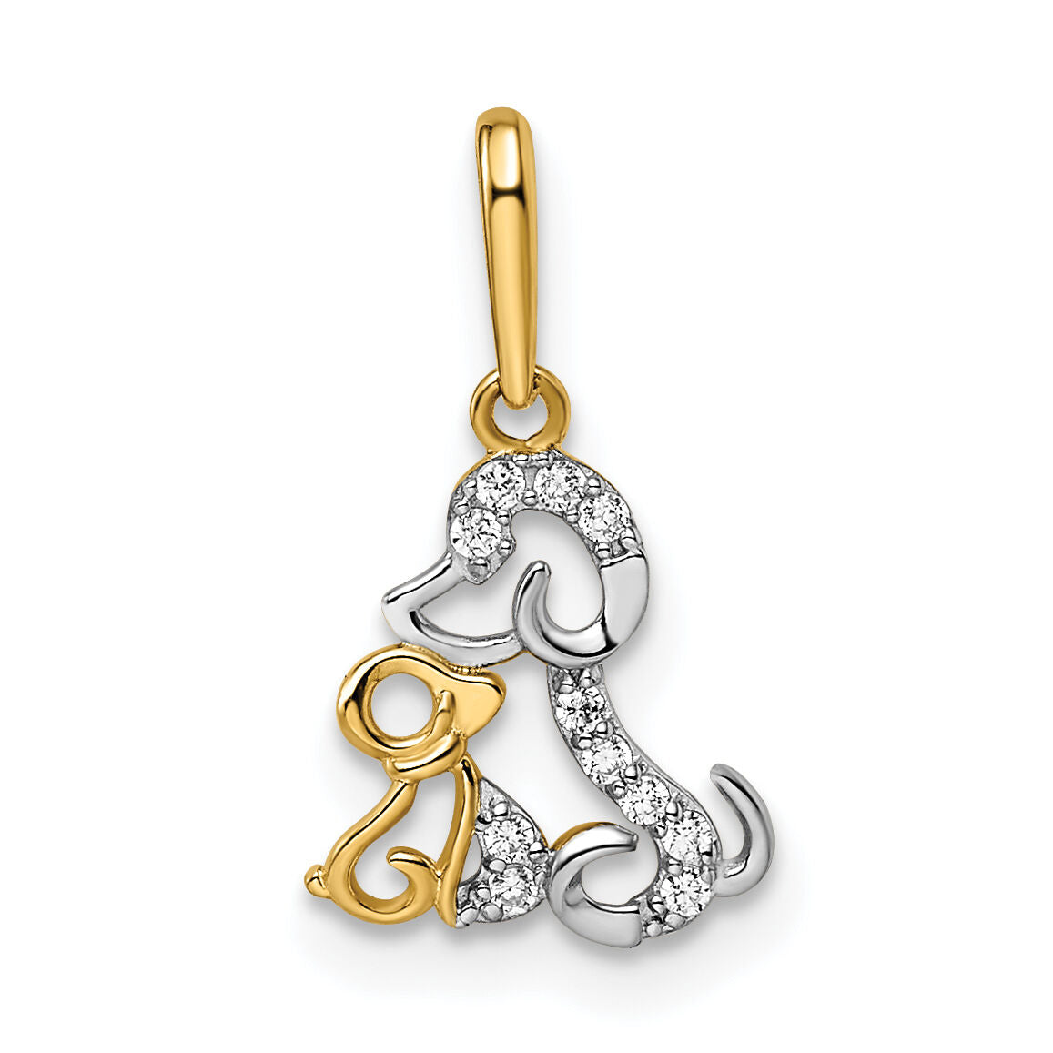 14K & Rhodium Madi K CZ Dog & Puppy Pendant-GK1096