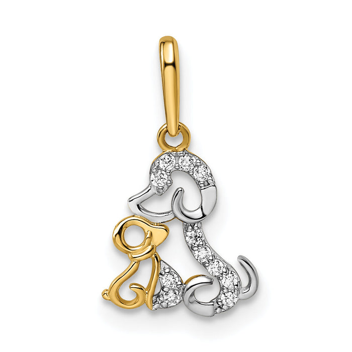 14K & Rhodium Madi K CZ Dog & Puppy Pendant-GK1096