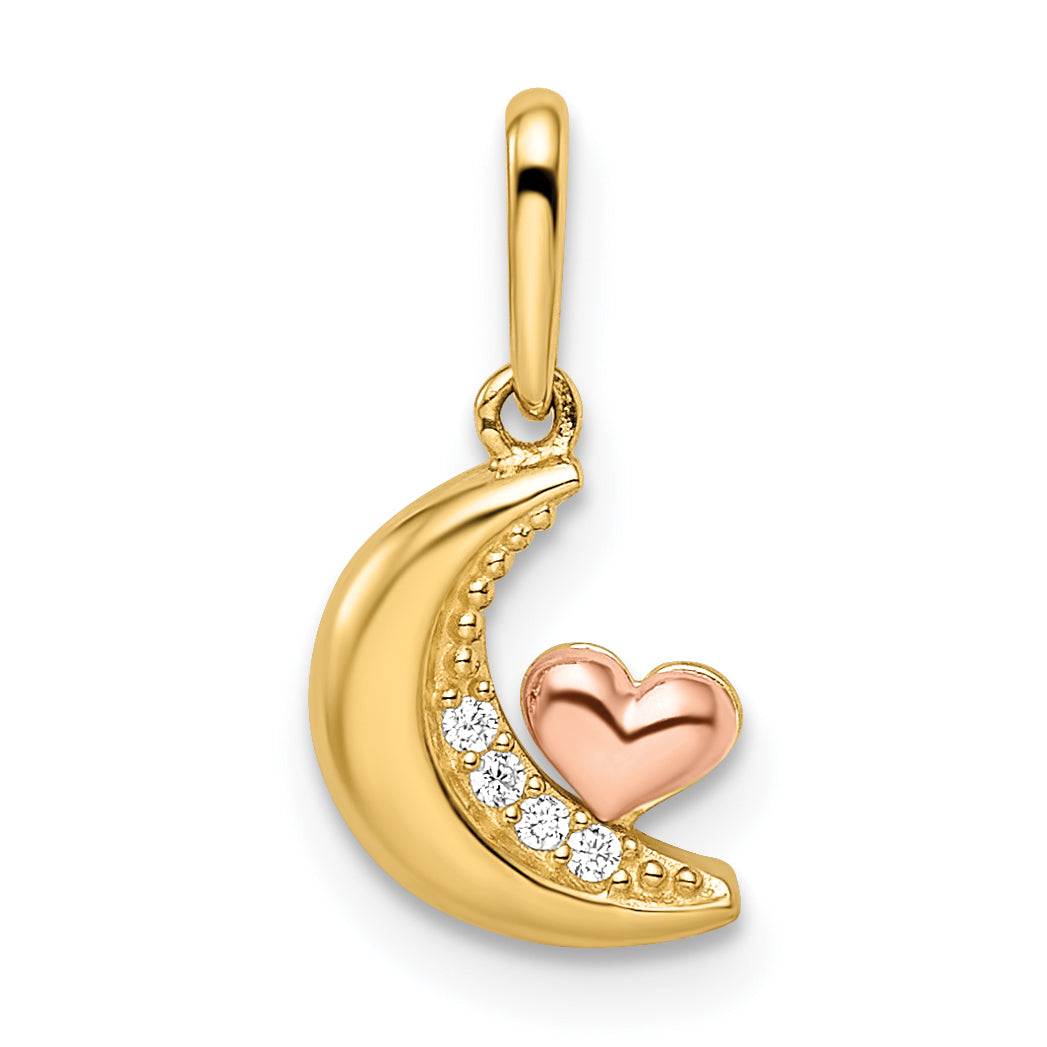 14k Two-tone Madi K CZ Moon with Heart Pendant-GK1099