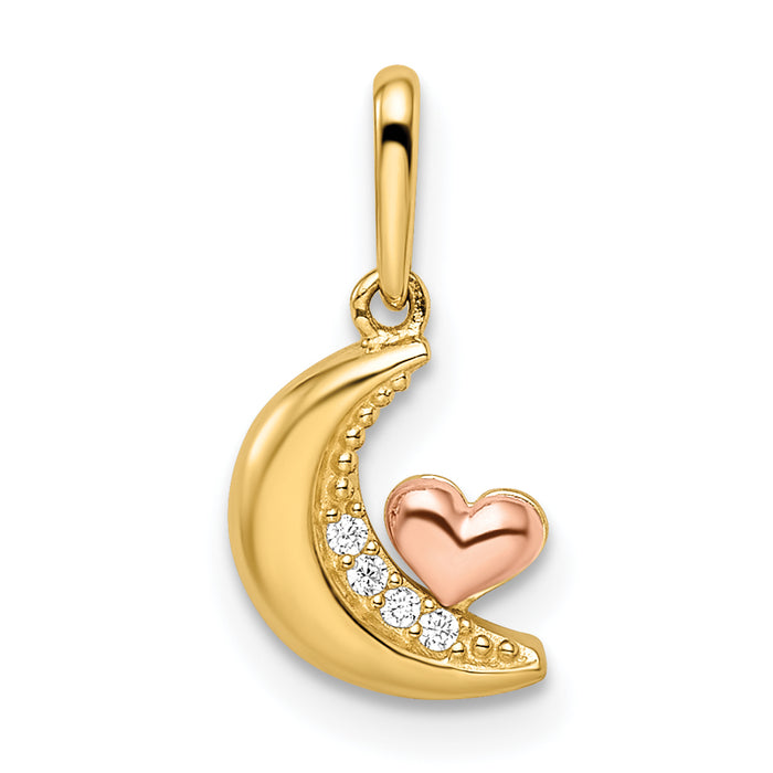 14k Two-tone Madi K CZ Moon with Heart Pendant-GK1099