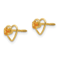 14k Madi K 3mm Genuine Citrine Birthstone Heart Earrings-GK110