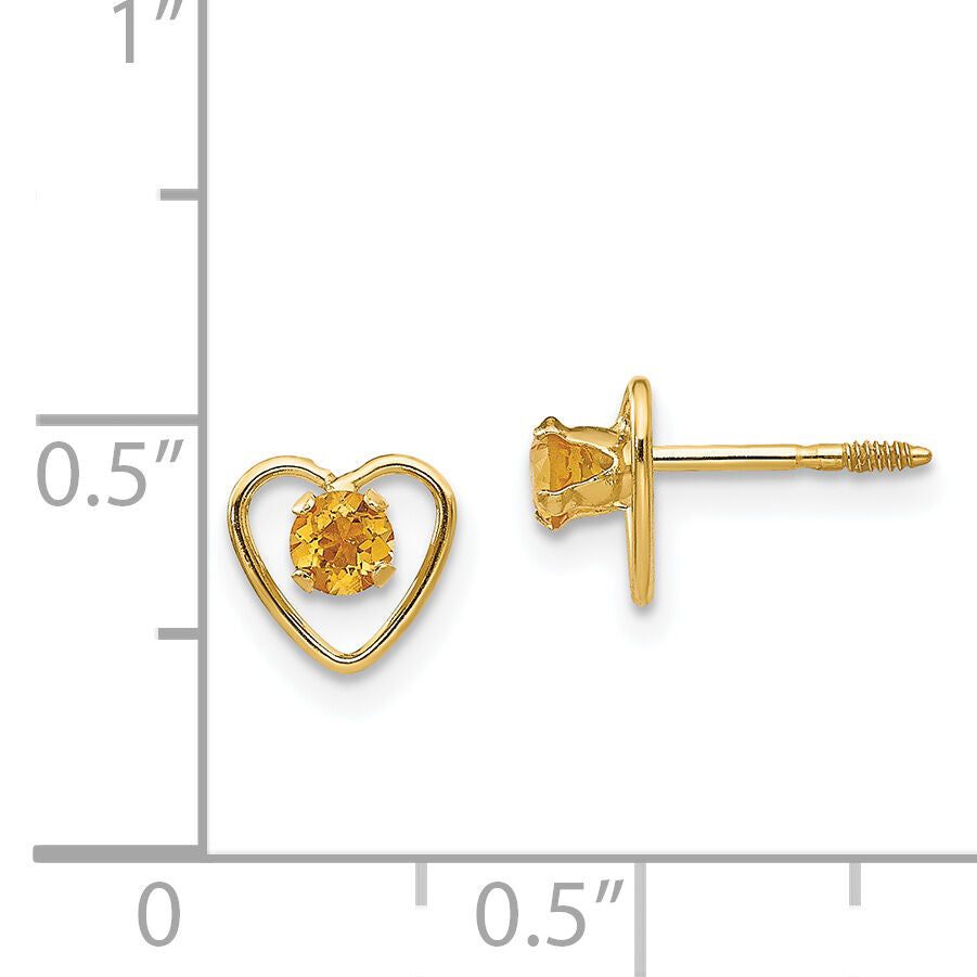 14k Madi K 3mm Genuine Citrine Birthstone Heart Earrings-GK110