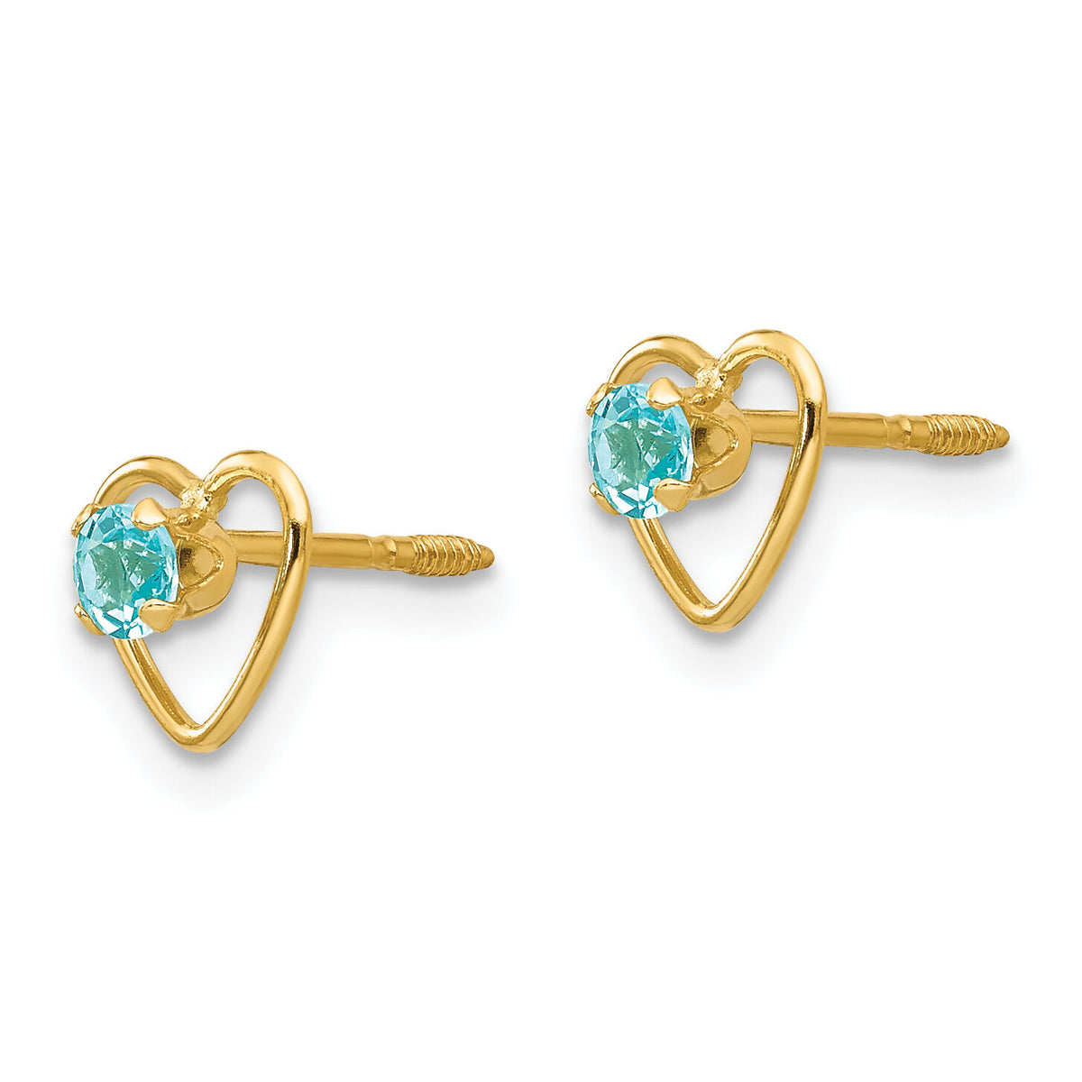 14k Madi K 3mm Genuine Blue Topaz Birthstone Heart Earrings-GK111
