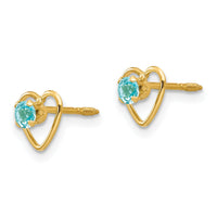 14k Madi K 3mm Genuine Blue Topaz Birthstone Heart Earrings-GK111
