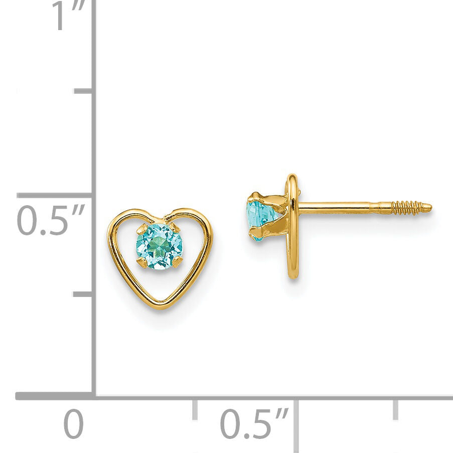 14k Madi K 3mm Genuine Blue Topaz Birthstone Heart Earrings-GK111