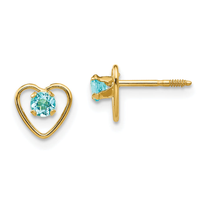 14k Madi K 3mm Genuine Blue Topaz Birthstone Heart Earrings-GK111
