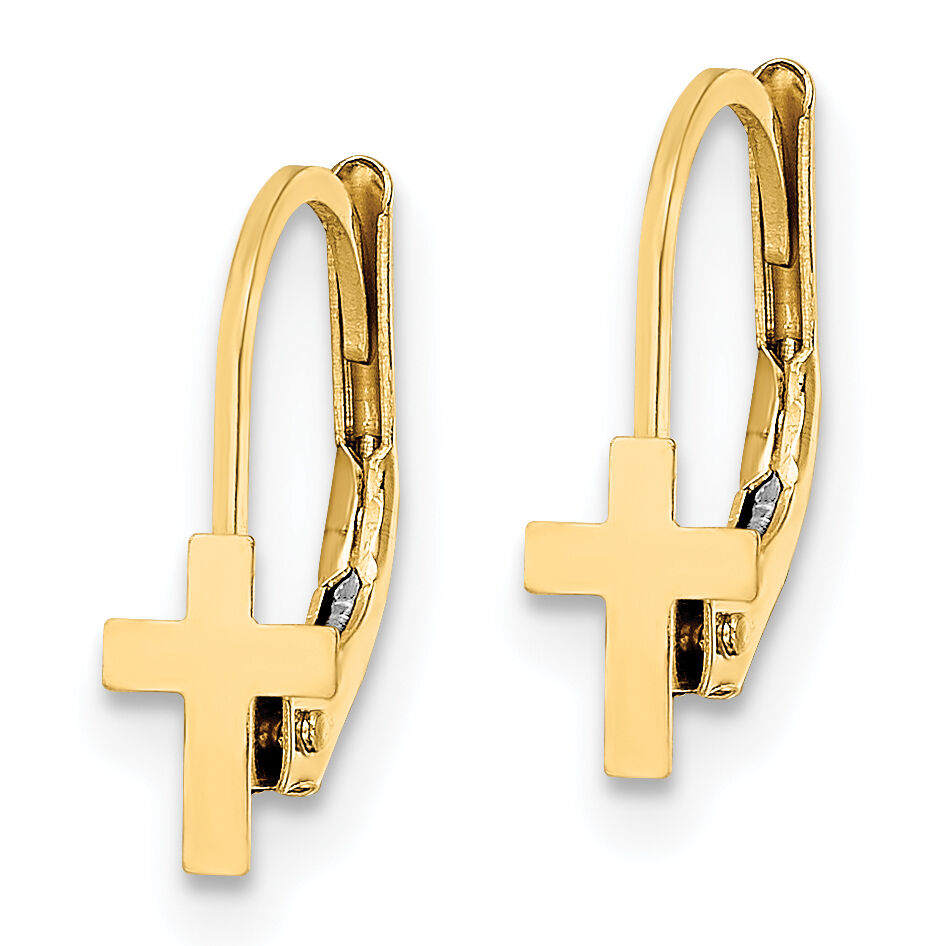 14K Madi K Polished Cross Leverback Earrings-GK1112
