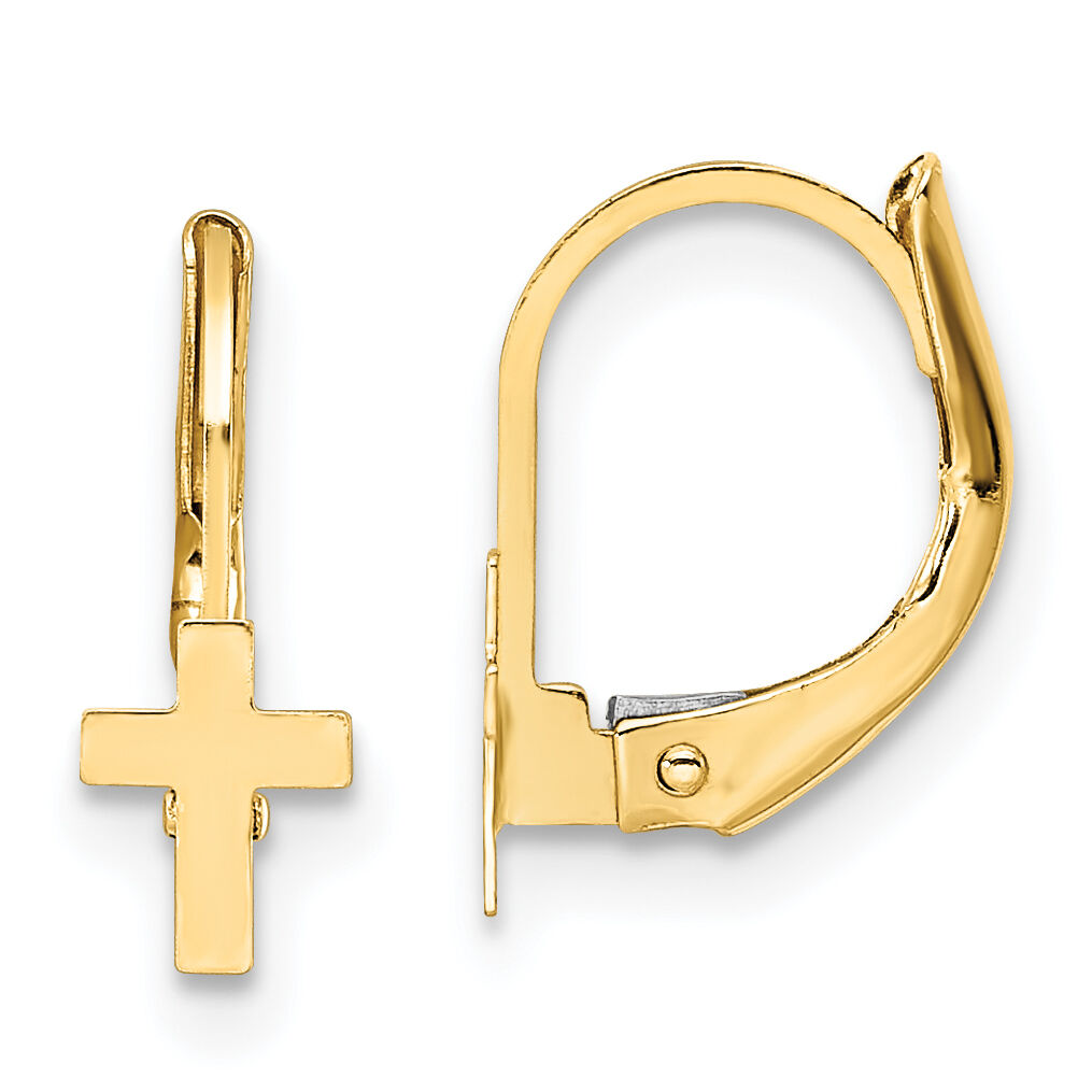 14K Madi K Polished Cross Leverback Earrings-GK1112