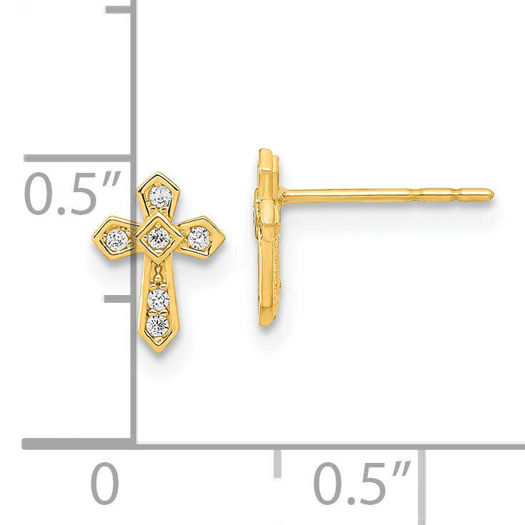 14K Madi K Polished Cross CZ Post Earrings-GK1115