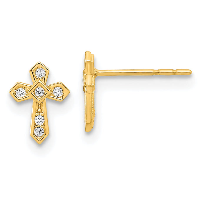 14K Madi K Polished Cross CZ Post Earrings-GK1115
