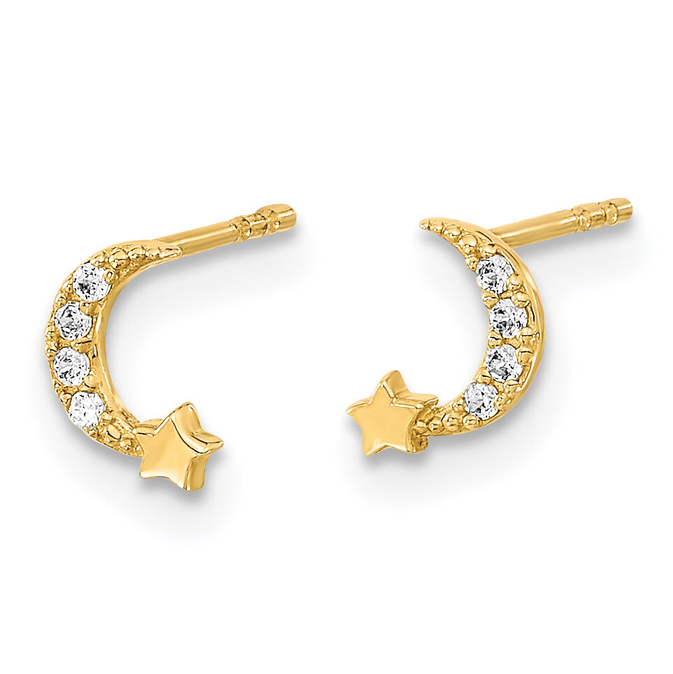 14K Madi K Polished Moon and Star CZ Post Earrings-GK1119