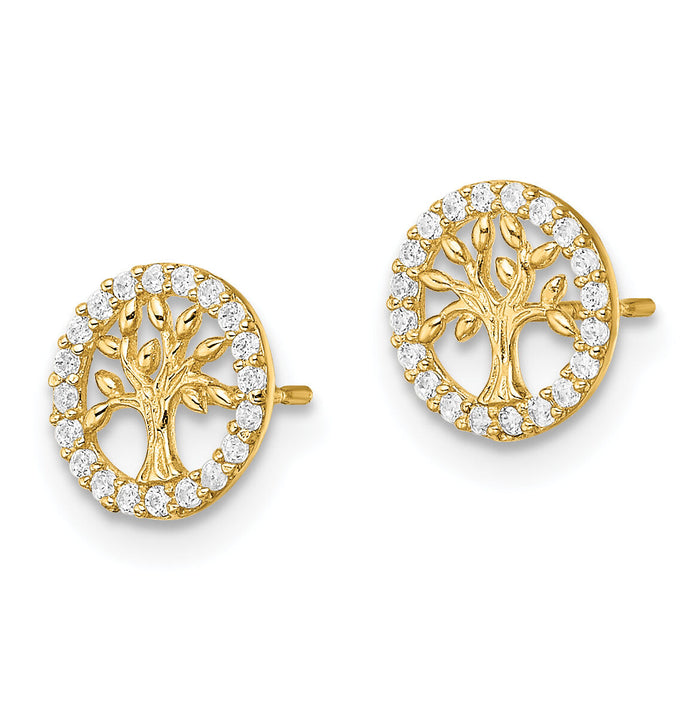 14K Madi K Polished White CZ Tree of Life Post Earrings-GK1126