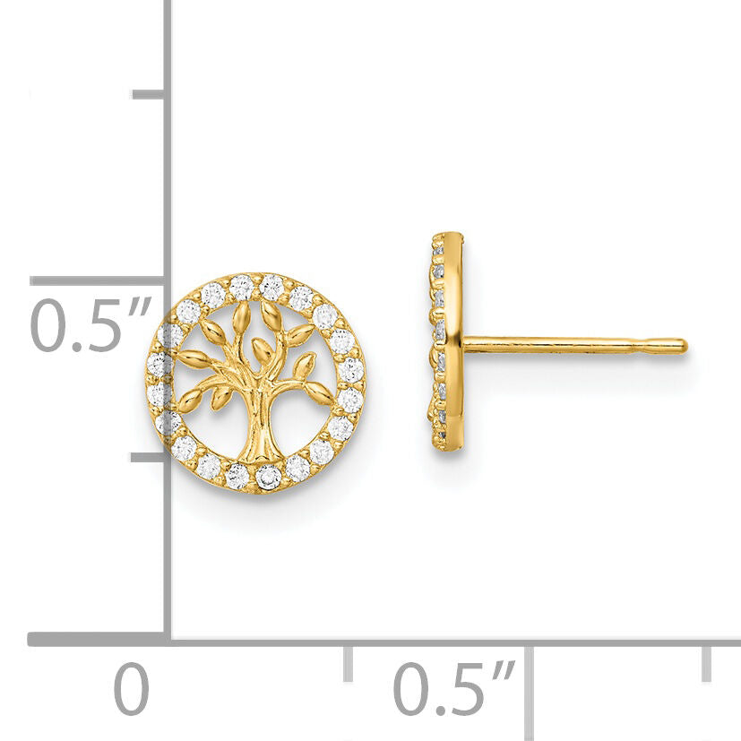 14K Madi K Polished White CZ Tree of Life Post Earrings-GK1126