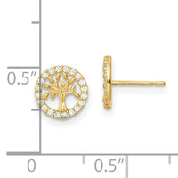 14K Madi K Polished White CZ Tree of Life Post Earrings-GK1126