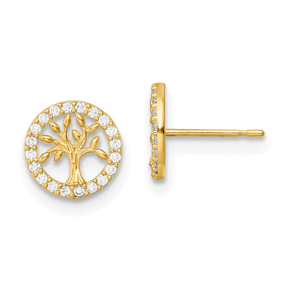 14K Madi K Polished White CZ Tree of Life Post Earrings-GK1126