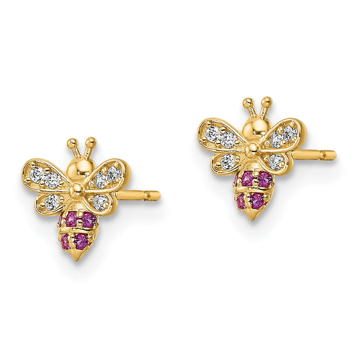 14k Madi K Clear & Red CZ Bee Post Earrings-GK1133