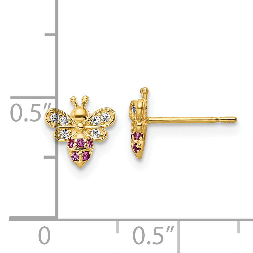 14k Madi K Clear & Red CZ Bee Post Earrings-GK1133