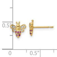 14k Madi K Clear & Red CZ Bee Post Earrings-GK1133