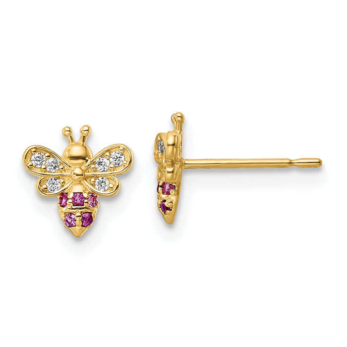 14k Madi K Clear & Red CZ Bee Post Earrings-GK1133
