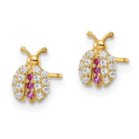 14k Madi K Clear & Red CZ Lady Bug Post Earrings-GK1141