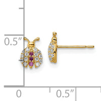 14k Madi K Clear & Red CZ Lady Bug Post Earrings-GK1141