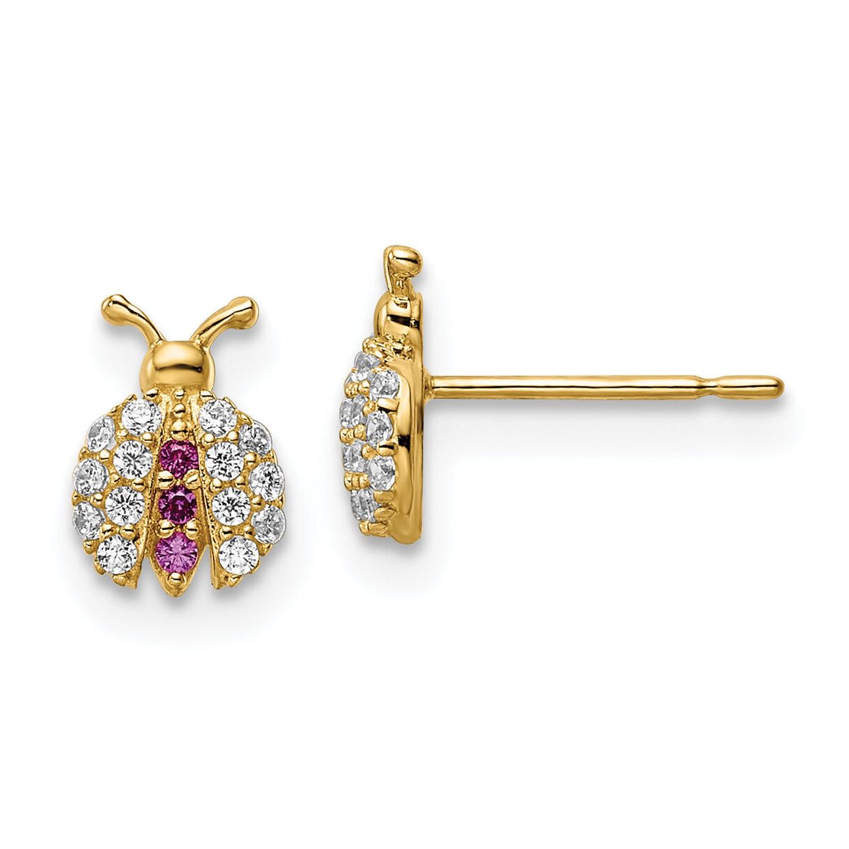 14k Madi K Clear & Red CZ Lady Bug Post Earrings-GK1141
