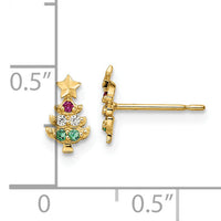 14k Madi K Red & Clear CZ & Green Glass Christmas Tree Post Earrings-GK1145