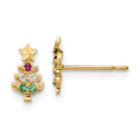 14k Madi K Red & Clear CZ & Green Glass Christmas Tree Post Earrings-GK1145