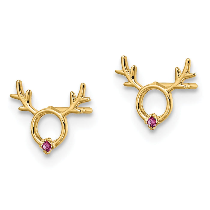 14k Madi K Red CZ Reindeer Post Earrings-GK1146