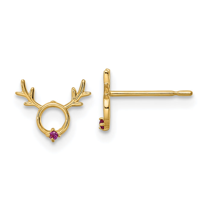 14k Madi K Red CZ Reindeer Post Earrings-GK1146
