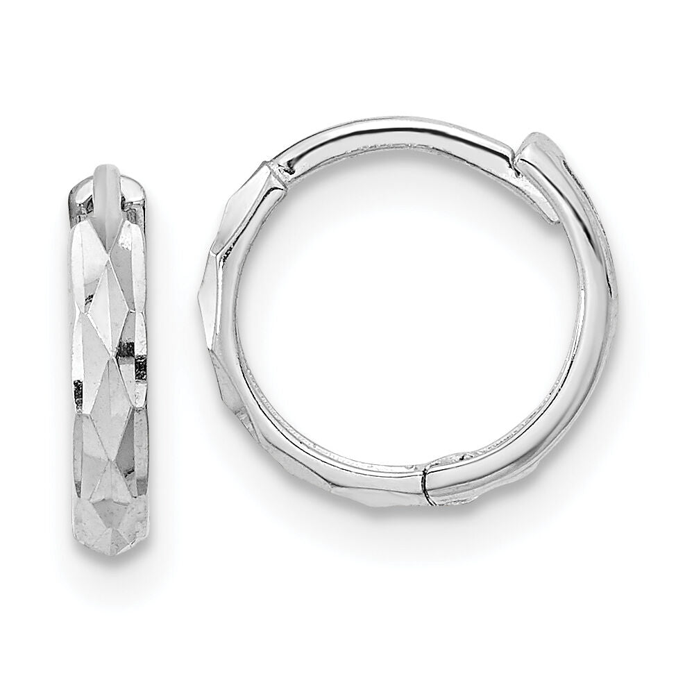 14K White Gold Madi K Hinged Diamond Cut Hoop Earrings-GK1160