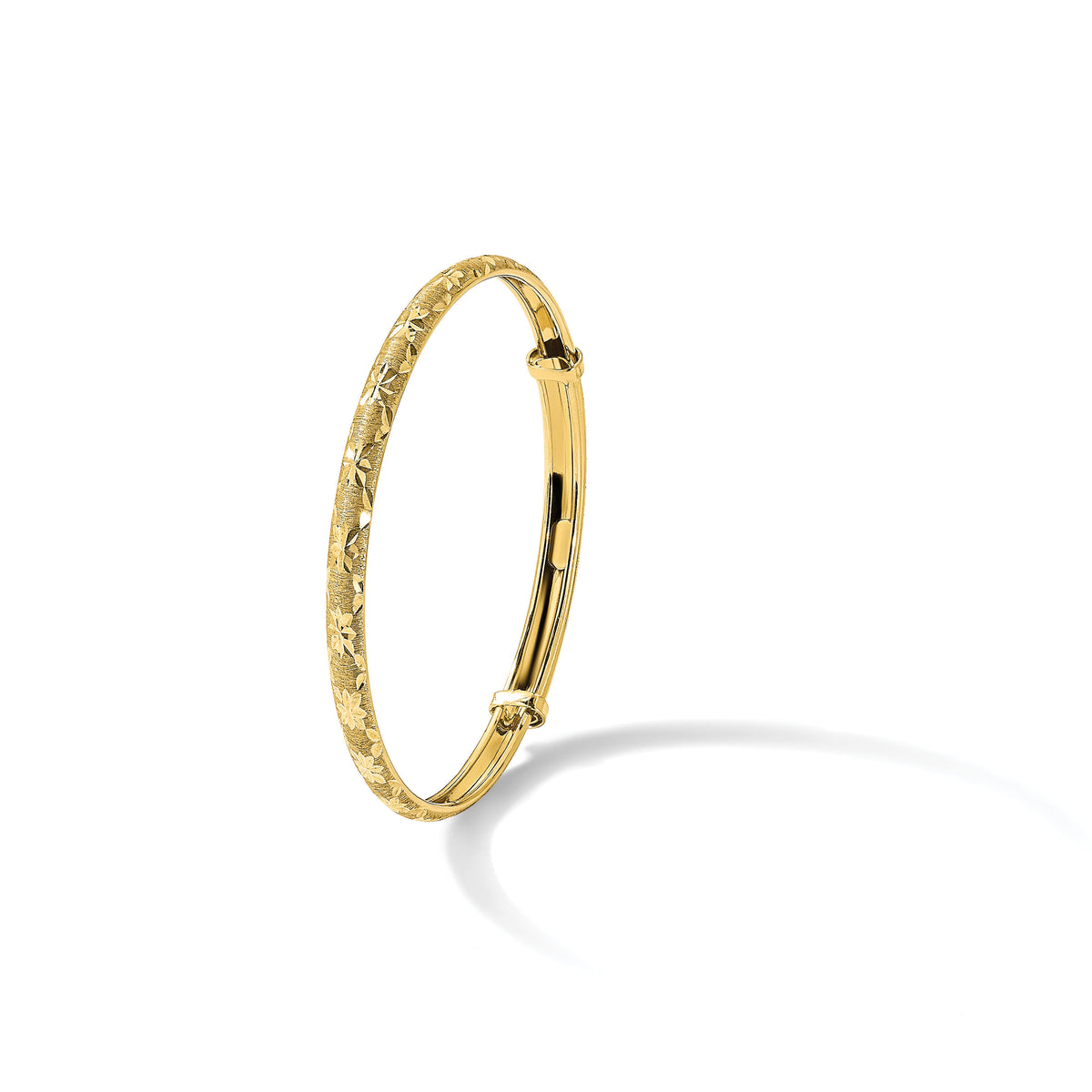 14K Polished Satin and Diamond-cut Adjustable Baby Bangle-GK1165