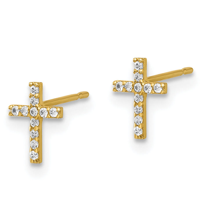 14k Madi K Polished CZ Cross Post Earrings-GK1168