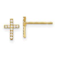 14k Madi K Polished CZ Cross Post Earrings-GK1168