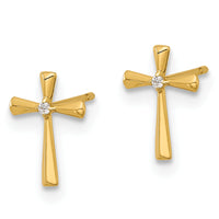 14k Madi K Polished CZ Cross Post Earrings-GK1169