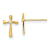 14k Madi K Polished CZ Cross Post Earrings-GK1169
