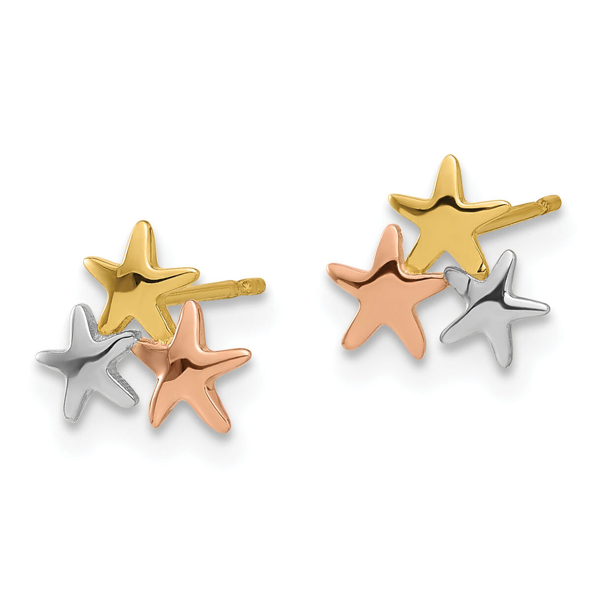 14k Madi K with Rose and White Rhodium Polished Stars Post Earrings-GK1173