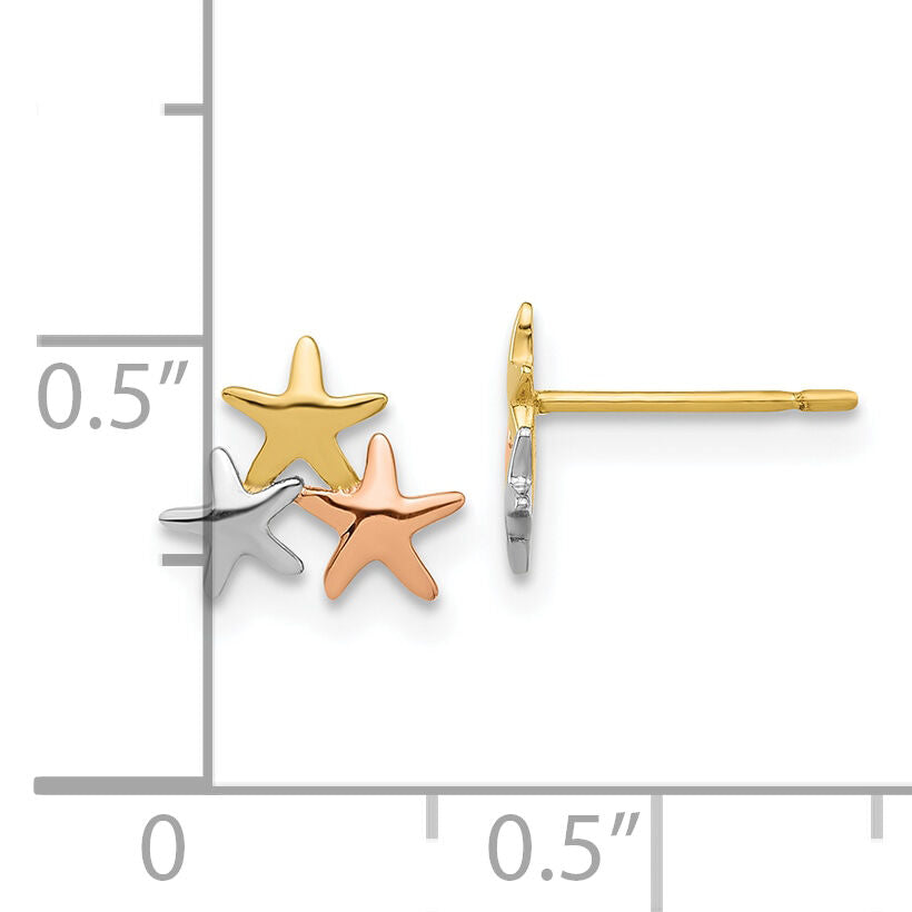 14k Madi K with Rose and White Rhodium Polished Stars Post Earrings-GK1173