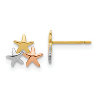 14k Madi K with Rose and White Rhodium Polished Stars Post Earrings-GK1173