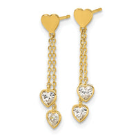 14k Madi K Polished CZ Hearts Post Dangle Earrings-GK1176