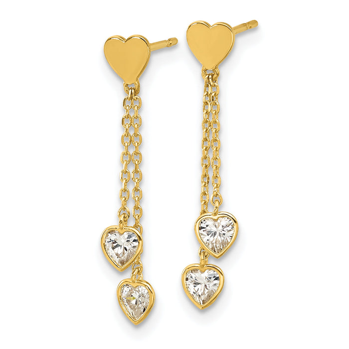 14k Madi K Polished CZ Hearts Post Dangle Earrings-GK1176