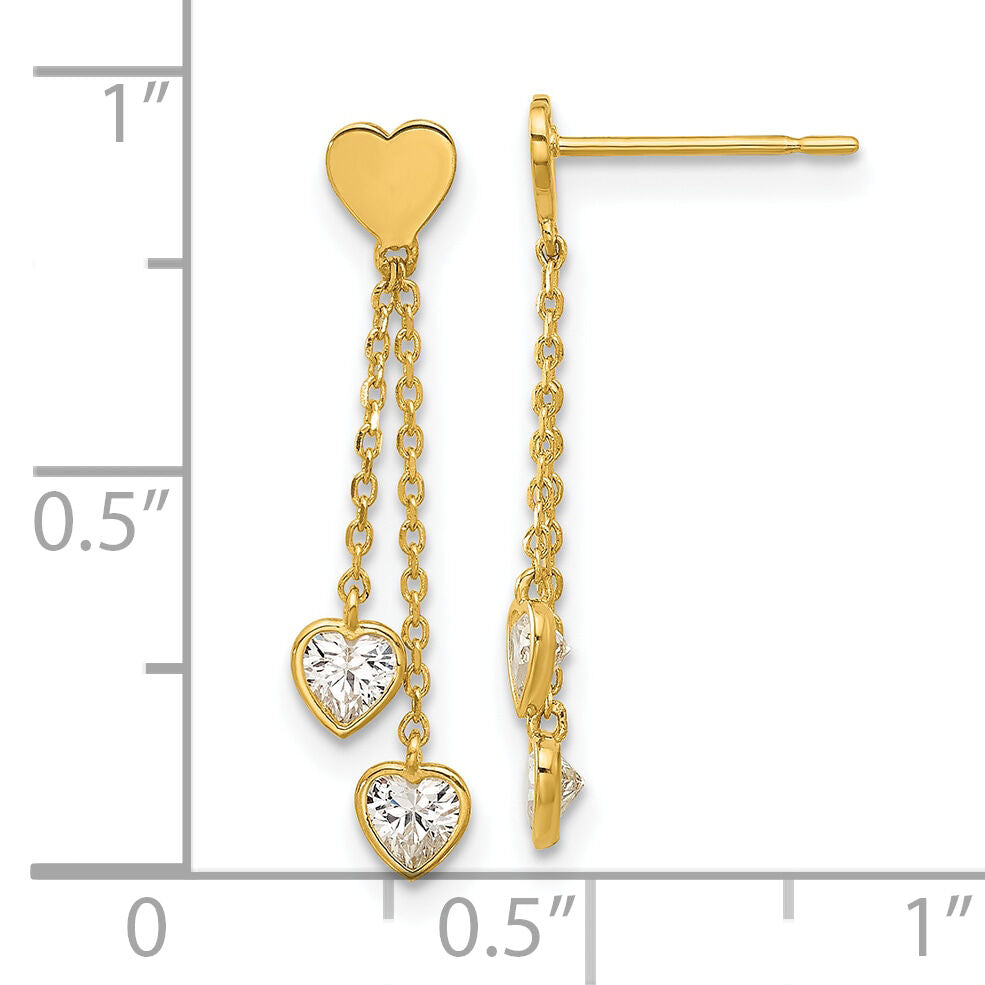 14k Madi K Polished CZ Hearts Post Dangle Earrings-GK1176