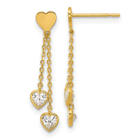 14k Madi K Polished CZ Hearts Post Dangle Earrings-GK1176