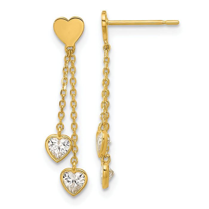 14k Madi K Polished CZ Hearts Post Dangle Earrings-GK1176