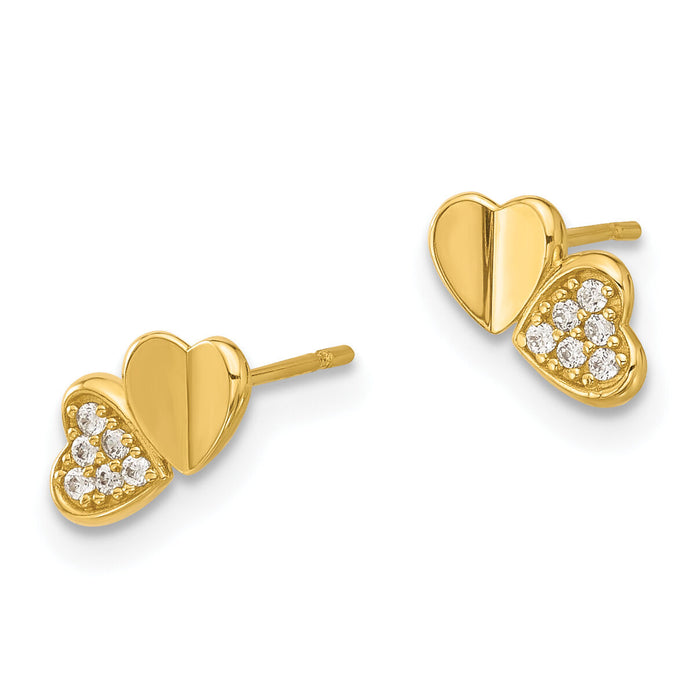 14k Madi K Polished CZ Double Hearts Post Earrings-GK1178